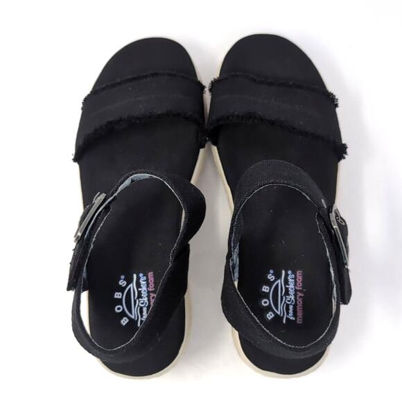 SKECHERS BOBS Platform Sandal Womens 9.5 Black Frayed Fabric Vegan NEW NWOB - Picture 6 of 11